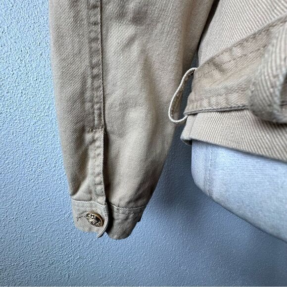 Vintage Tan Bomber Jacket 100% Cotton Women’s Embellished Belt SZ 12 - Picture 6 of 14